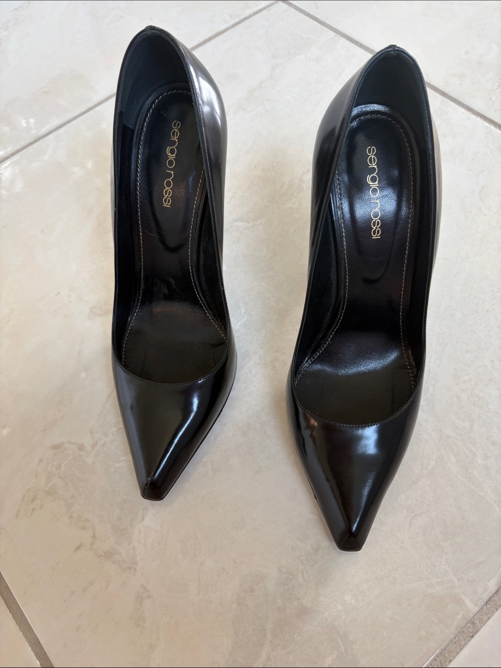 Sergio Rossi Black Patent Pointed-Toe Stiletto Pumps (ONLY WORN ONCE)